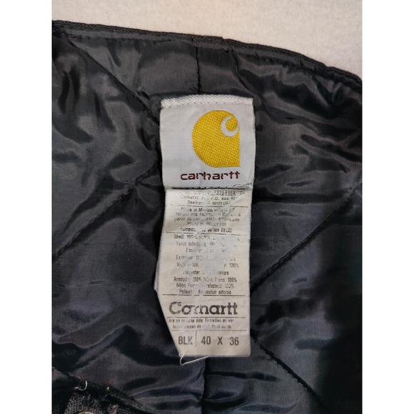 Carhartt Bib Overalls Mens 40 Black R33 Insulated Quilted Workwear Double Knee - Picture 3 of 12